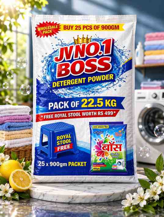JV NO.1 BOSS Detergent Powder Blue 900GM (Wholesale Pack of 25) with Free 20" Royal Stool Worth R499