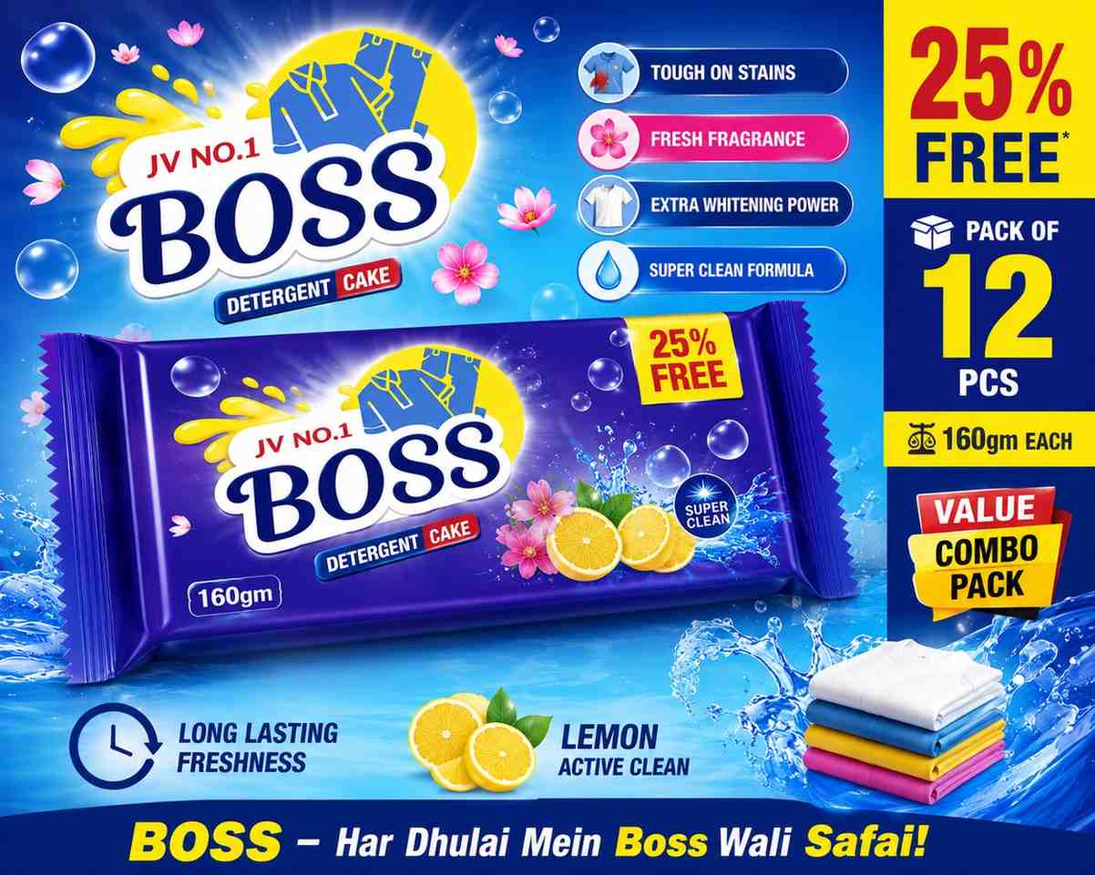 JV NO.1 BOSS PREMIUM DETERGENT CAKE — 160 GM Pack of 12 PCS | Family Saver Value Pack