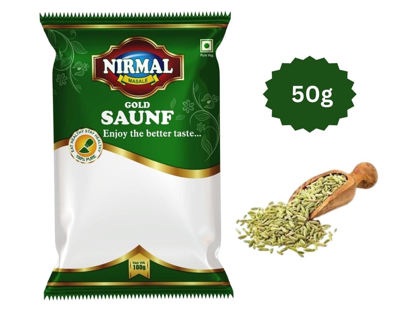 Nirmal Gold Saunf Sabut 50GM Pouch Pack | Premium Whole Fennel Seeds | Fresh Aroma for Tadka